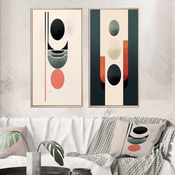 Designart "Lunar Purity Geometric Minimalism I" Transitional Framed Wall Art Set Of 2 - Abstract Pink Framed Wall Art Set Of 2
