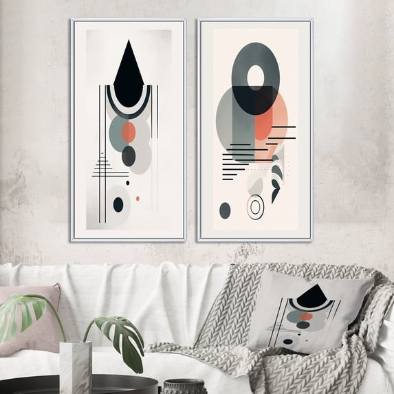 Designart "Lunar Purity Geometric Minimalism IV" Transitional Framed Wall Art Set Of 2 - Abstract Pink Gallery Wall Frame Set For Home Decor
