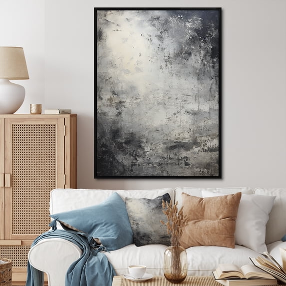 Designart "Lunar Surface in Minimalism Grey IV" Abstract Framed Wall Art - Modern Grey Tachisme Hallway Framed Wall Art Decor