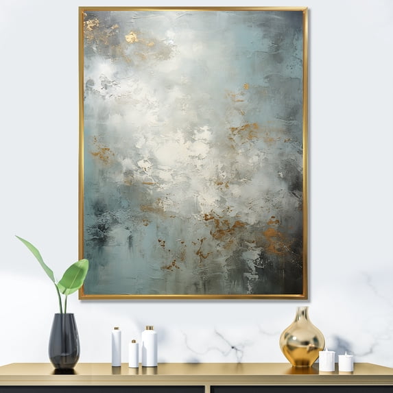 Designart "Lunar Surface in Minimalism Grey V" Abstract Framed Wall Art - Modern Grey Tachisme Living Room Framed Canvas Art
