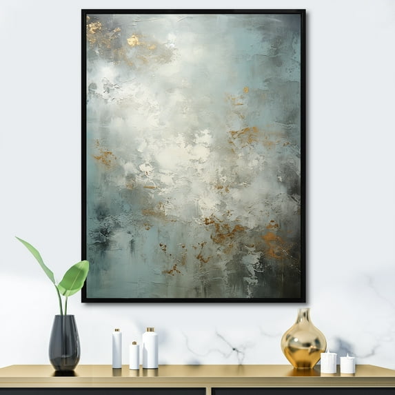 Designart "Lunar Surface in Minimalism Grey V" Abstract Framed Wall Art - Modern Grey Tachisme Living Room Framed Canvas Art
