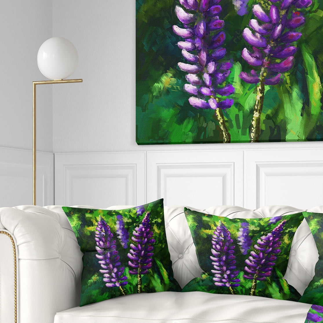Designart Lupin Flowers - Floral Throw Pillow - 16x16
