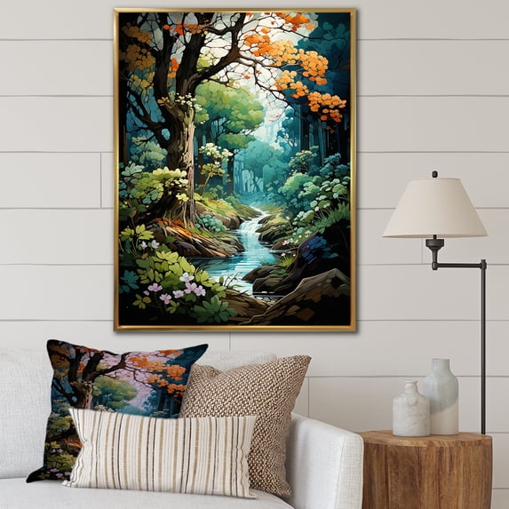 Designart "Lush Green Oak Allure" Tree Oak Floater Framed Canvas Prints