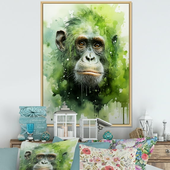 Designart "Lush Greenery Depicting Orangutans" Orangutan Floater Framed Canvas Wall Art