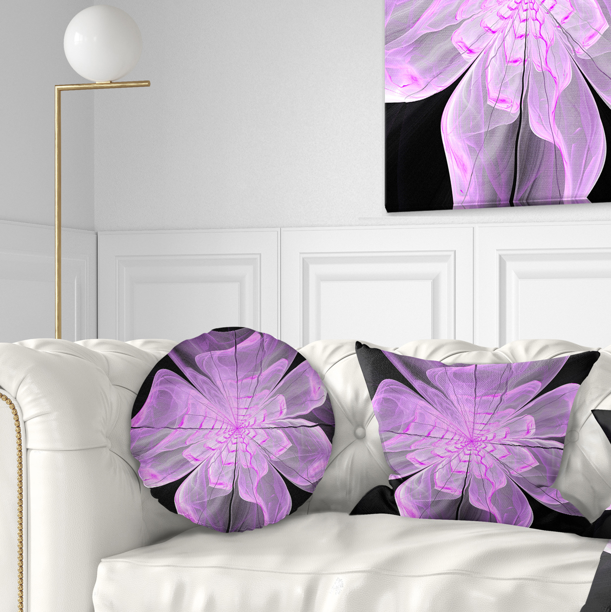 Designart Lush Purple Digital Art Fractal Flower - Floral Throw Pillow - 12x20