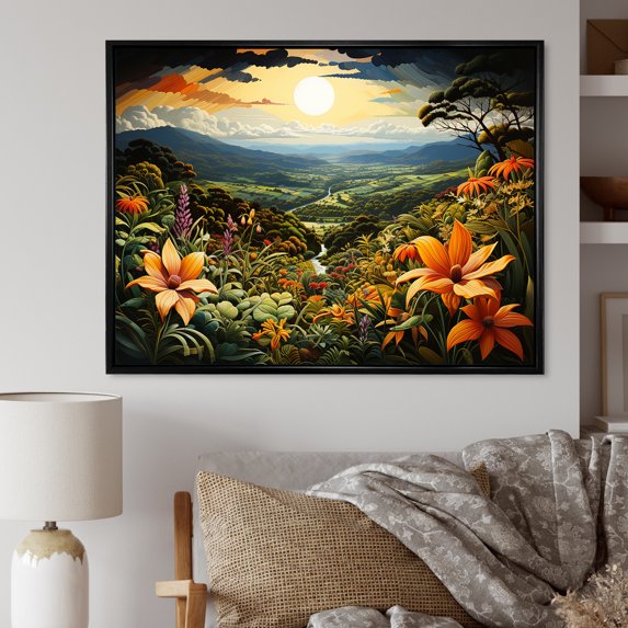 Designart "Lush Rainforest Blooms" Flower Floater Framed Wall Art Prints