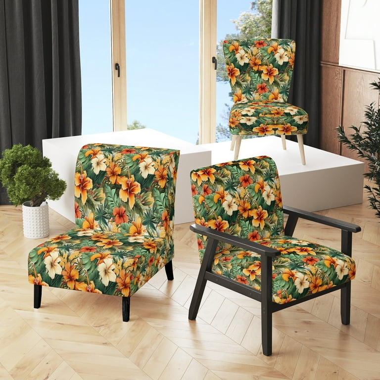 Designart Lush Tropical Serenade Green Tropical Upholstered Accent Chair Tropical Arm Chair For Bedroom