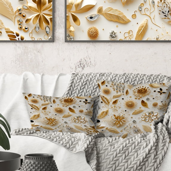 Designart "Luxe Marble Elegance in White and Gold" Marble Printed Throw Pillow
