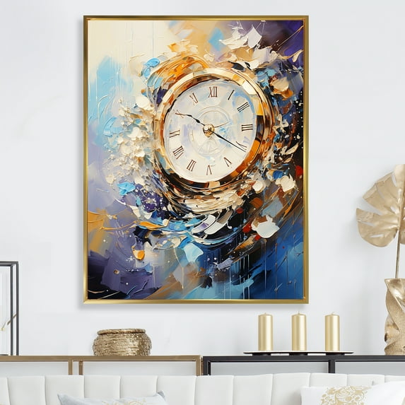 Designart "Luxurious Blue And Gold Watch" Watches Floater Framed Canvas Prints