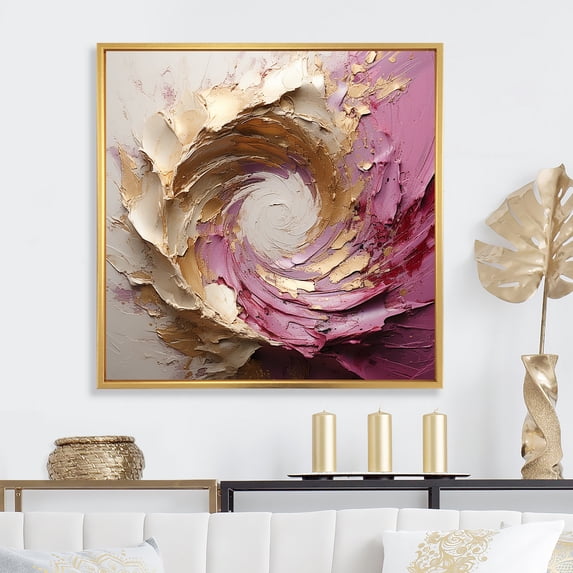 Designart "Luxurious Gold & Pink Pottery Spirals" Abstract Spirals Floater Framed Wall Art Prints