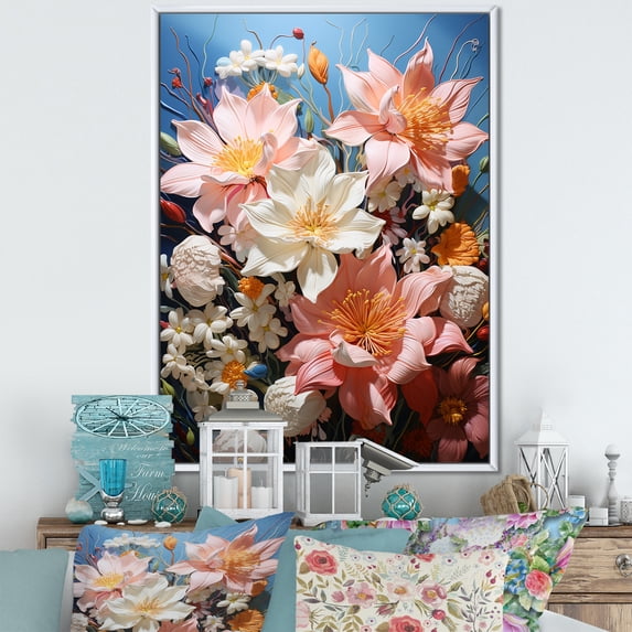 Designart "Luxurious Lilies II" Floral Floater Framed Wall Decor