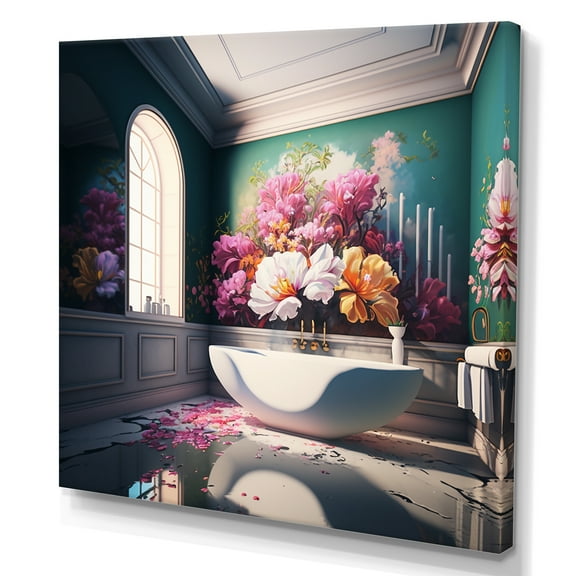 Designart Luxury Bathroom With Blooming Flowers I Canvas Wall Art