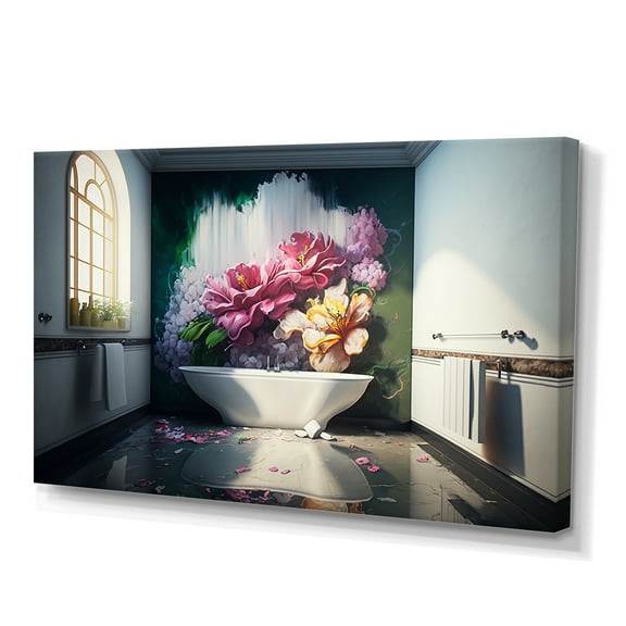 Designart Luxury Bathroom With Blooming Flowers II Canvas Wall Art