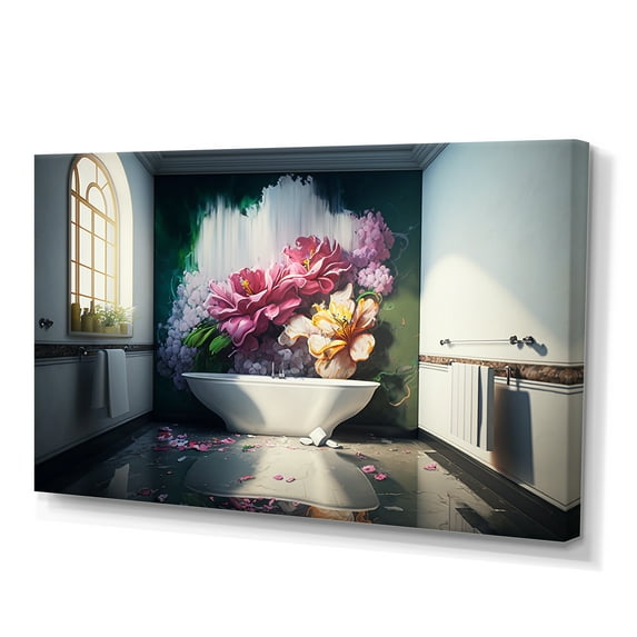 Designart Luxury Bathroom With Blooming Flowers II Canvas Wall Art