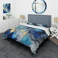 thumbnail image 1 of Designart "Luxury Blue and Gold Abstract Fluid Art II" Fractals Bedding Covert Set - Abstract Blue Modern Bed Set With 1 Sham, 1 of 6