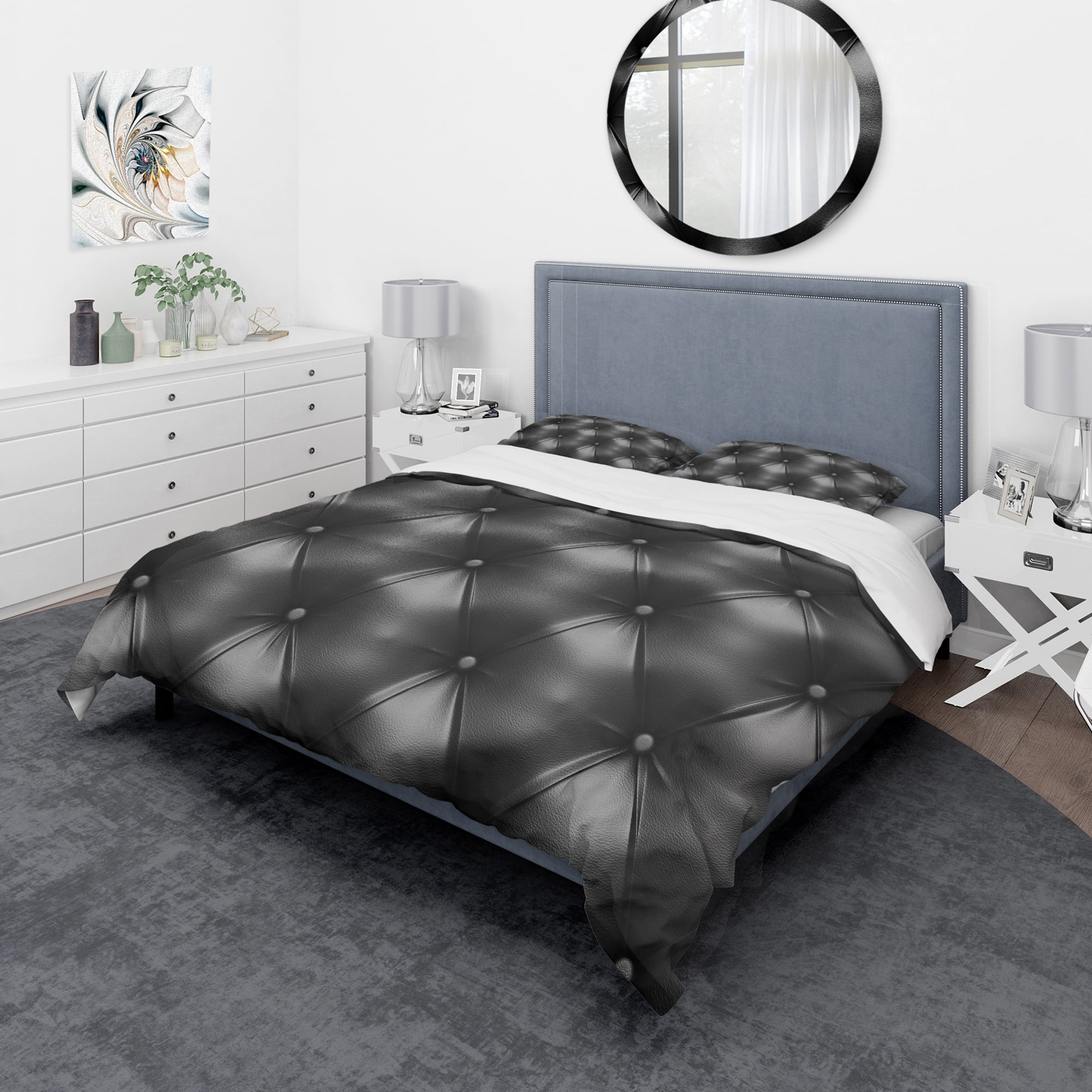 Designart 'Luxury Classic Black Sofa Leather' Modern & Contemporary Duvet Cover Set