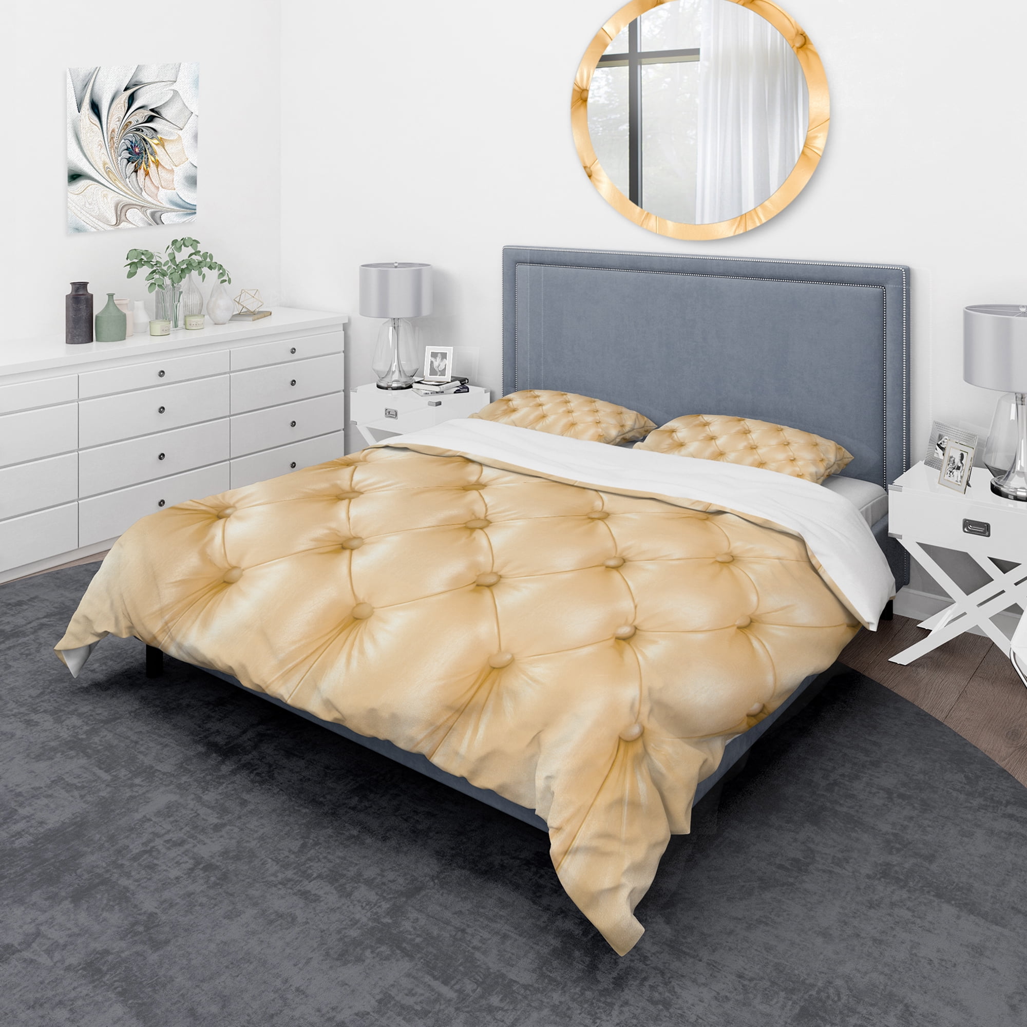 Designart 'Luxury Classic sofa Beige Leather' Modern & Contemporary Duvet Cover Set