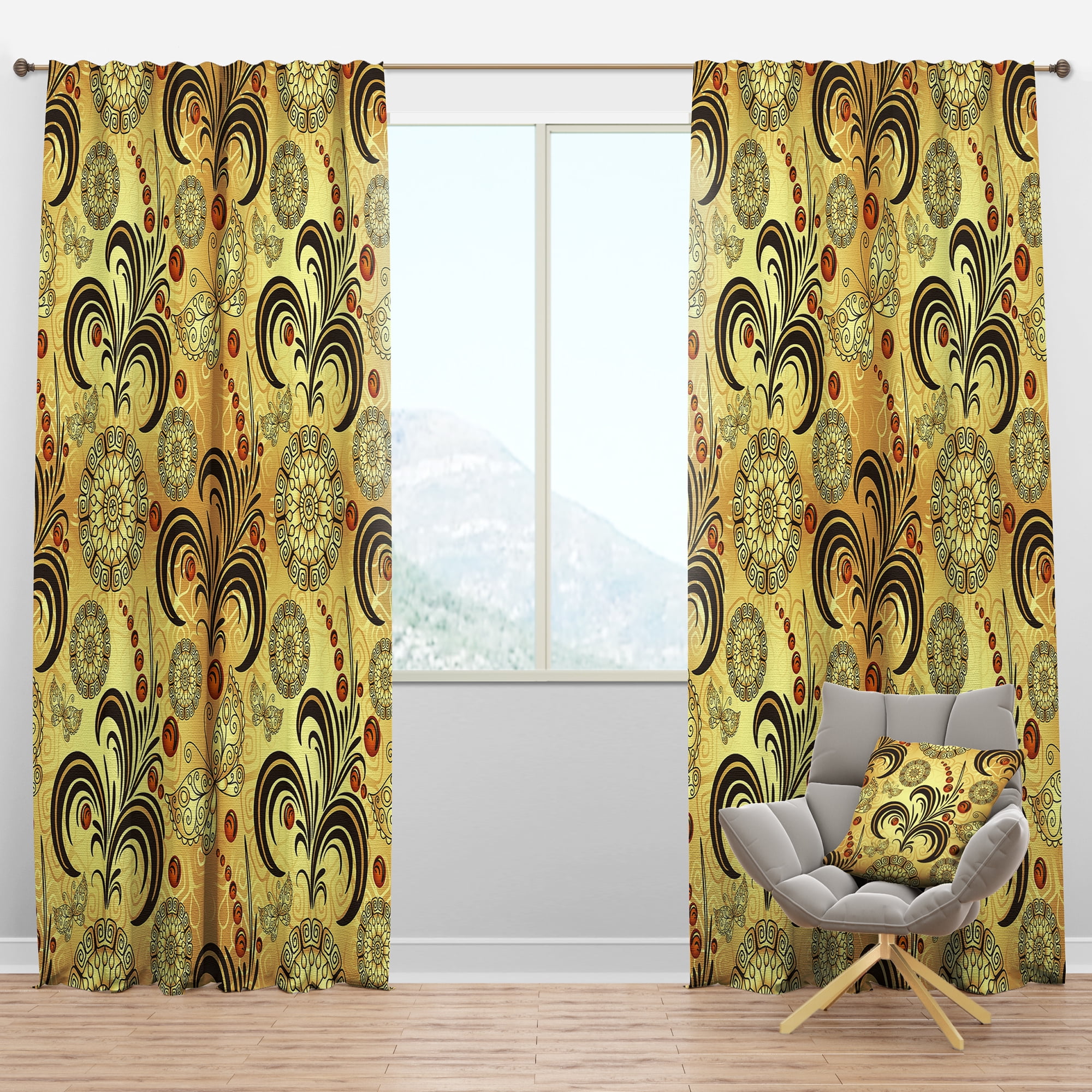 Designart 'Luxury Golden Pattern I' Mid-Century Modern Blackout Curtain Panel