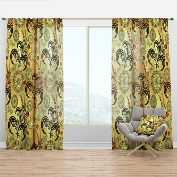 Designart 'Luxury Golden Pattern I' Mid-Century Modern Curtain Panel