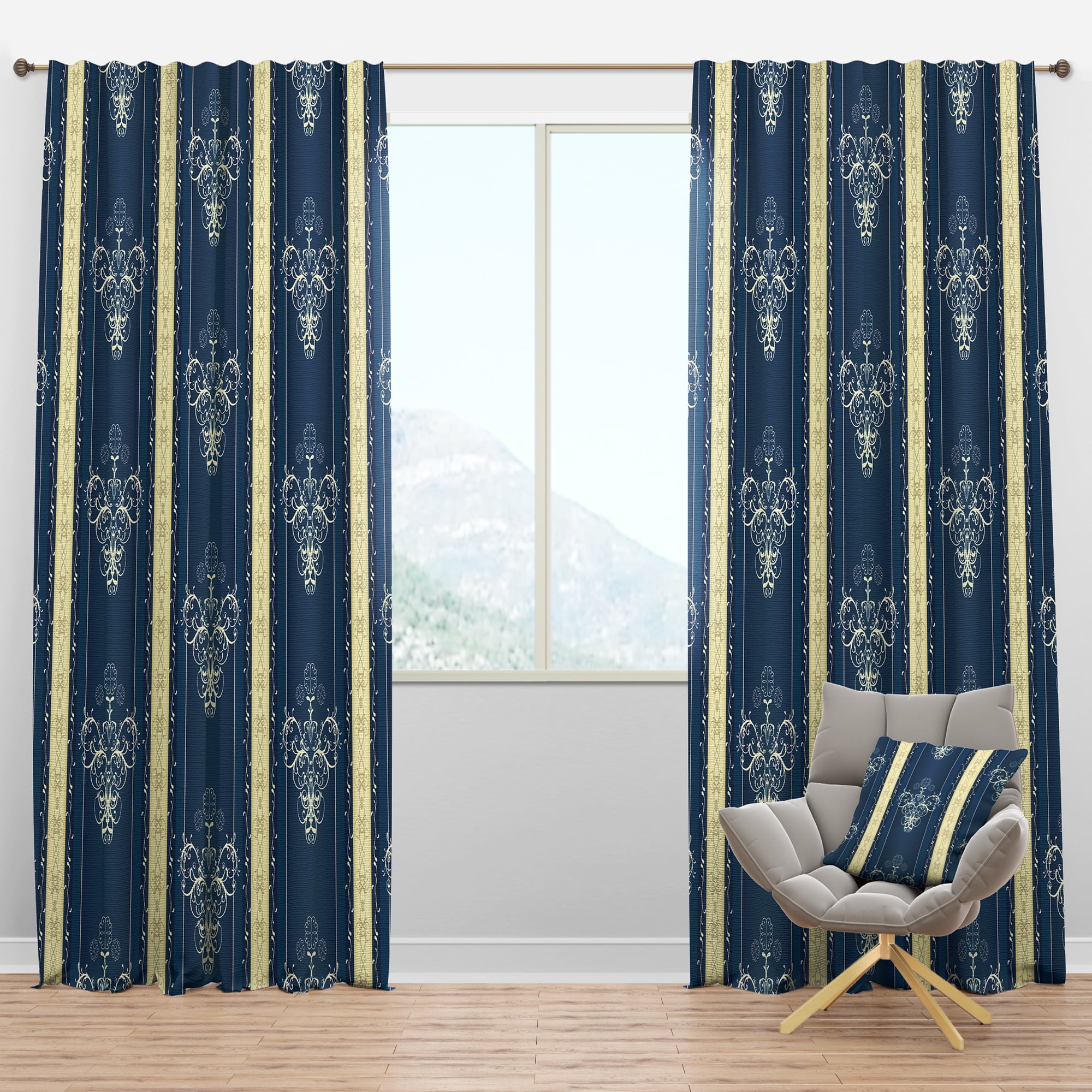 Designart 'Luxury Lace Design On Blue' Modern & Contemporary Blackout Curtain Panel