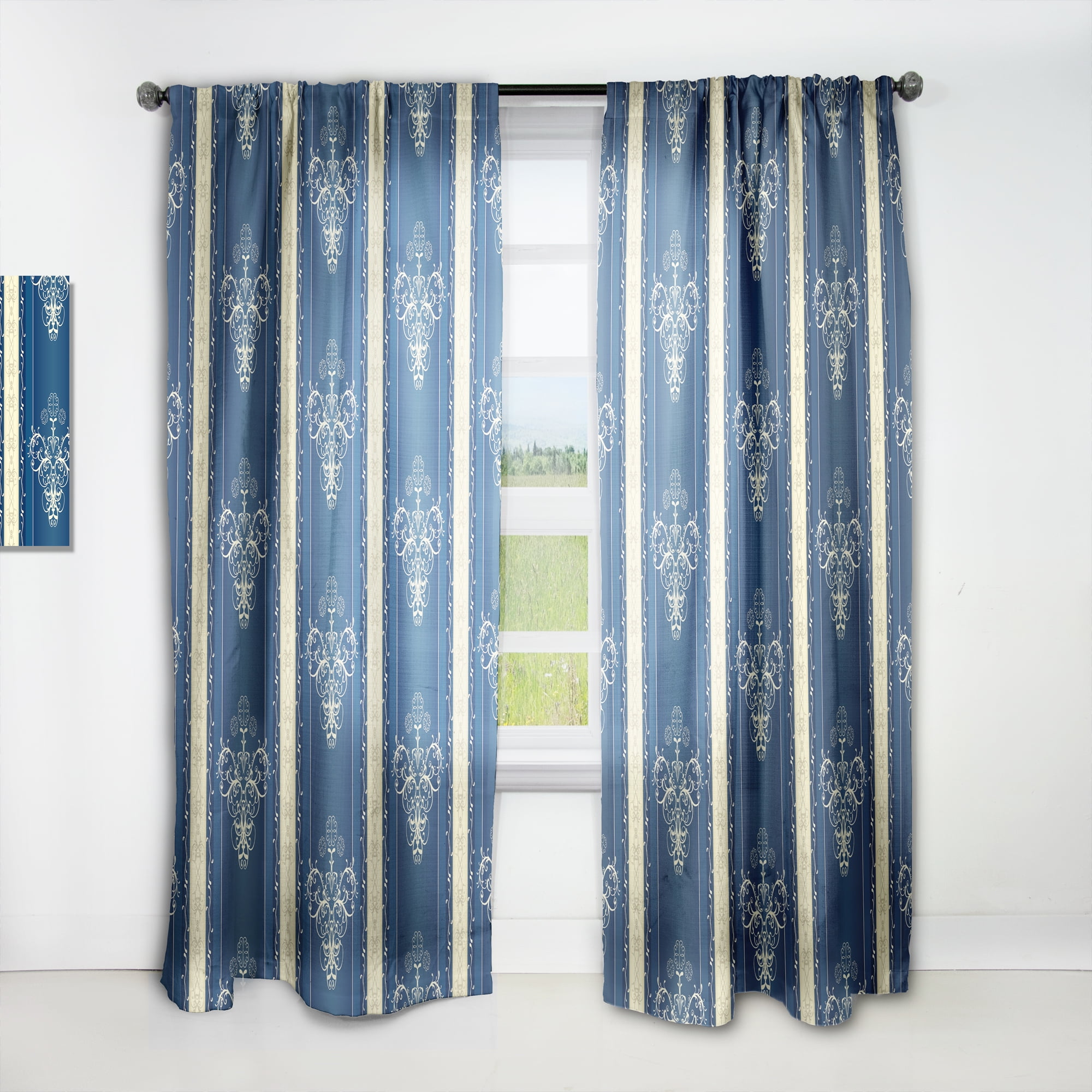 Designart 'Luxury Lace Design On Blue' Modern & Contemporary Curtain Panel