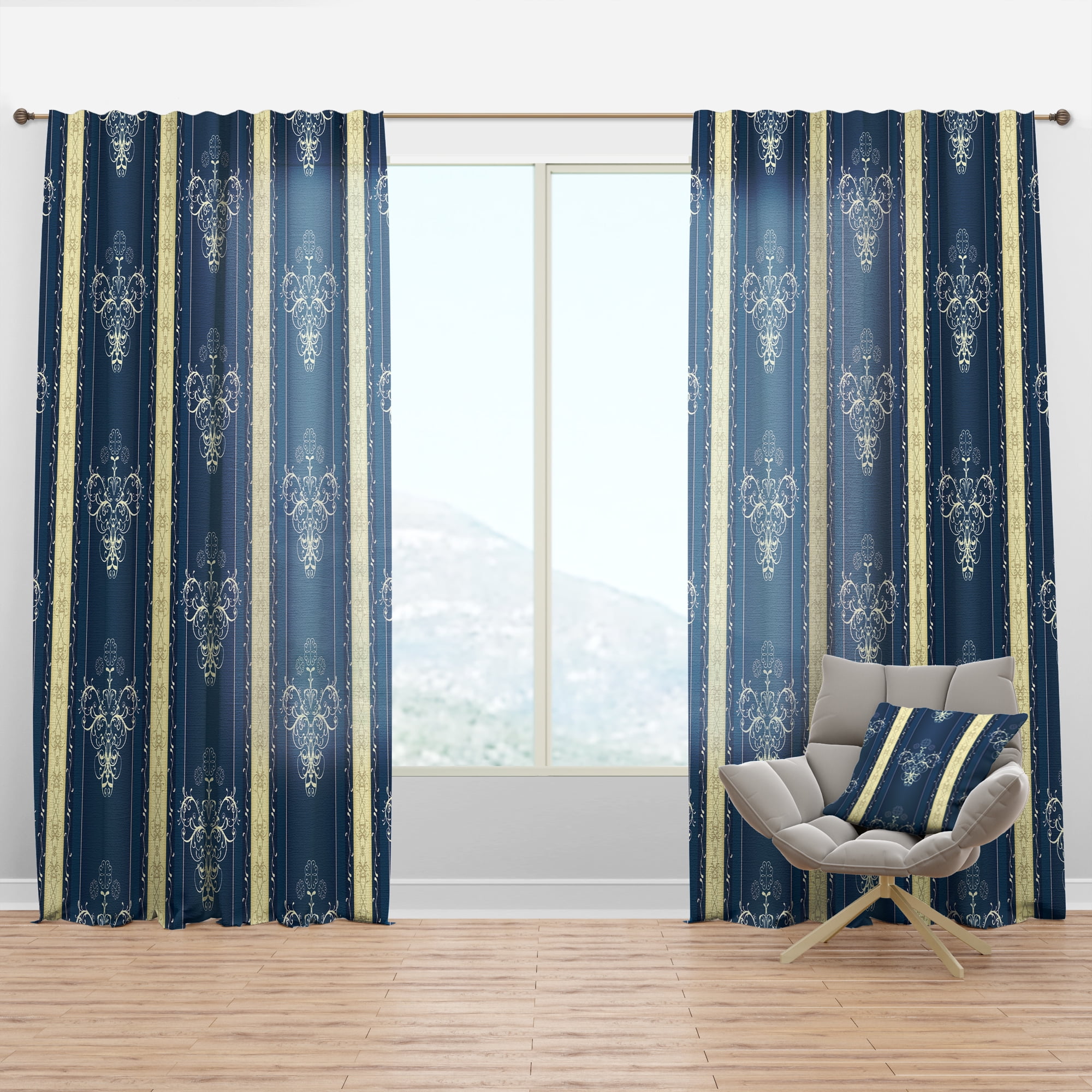 Designart 'Luxury Lace Design On Blue' Modern & Contemporary Curtain Panel
