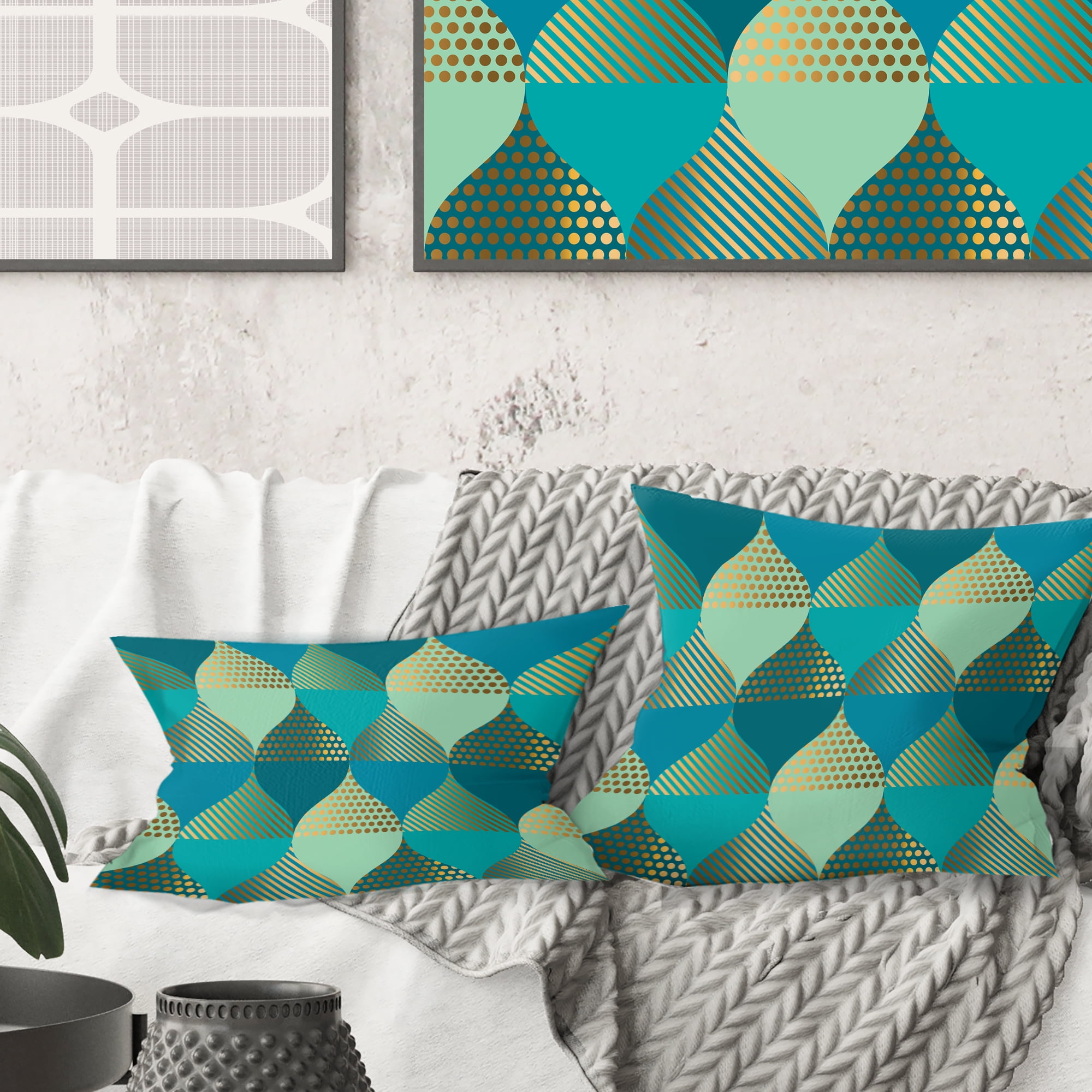 Designart Luxury Retro Drops I' Mid-Century Modern Throw Pillow - 16x16