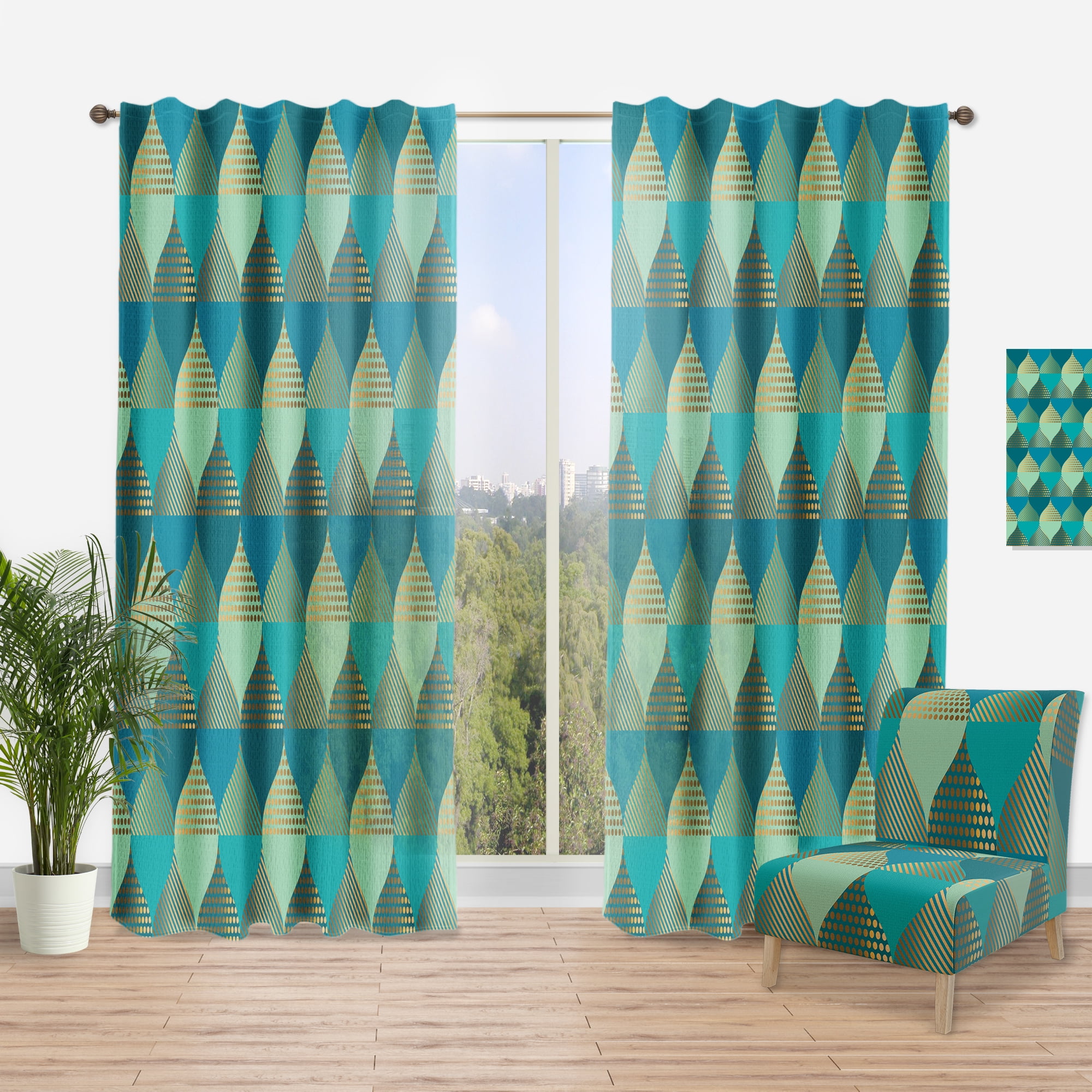 Designart 'Luxury Retro Pattern Drops I' Mid-Century Modern Curtain Panel