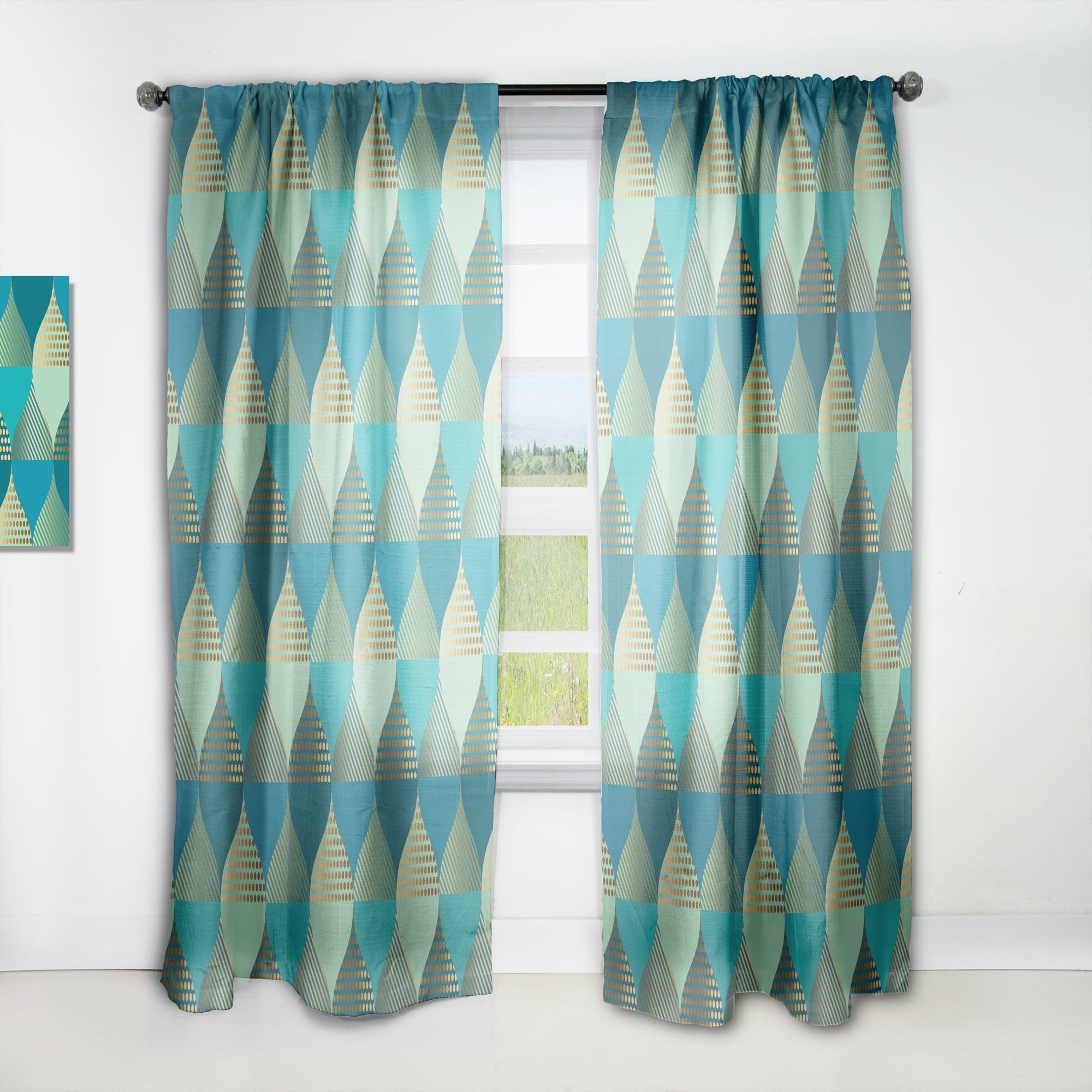 Designart 'Luxury Retro Pattern Drops I' Mid-Century Modern Curtain Panel