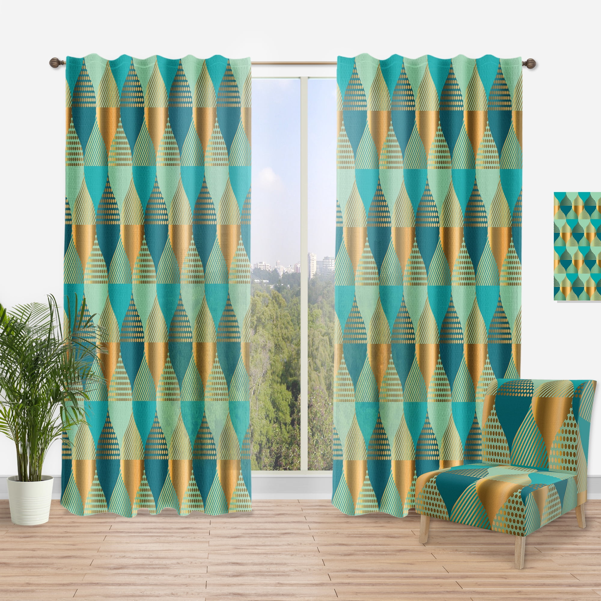 Designart 'Luxury Retro Pattern Drops II' Mid-Century Modern Curtain Panel