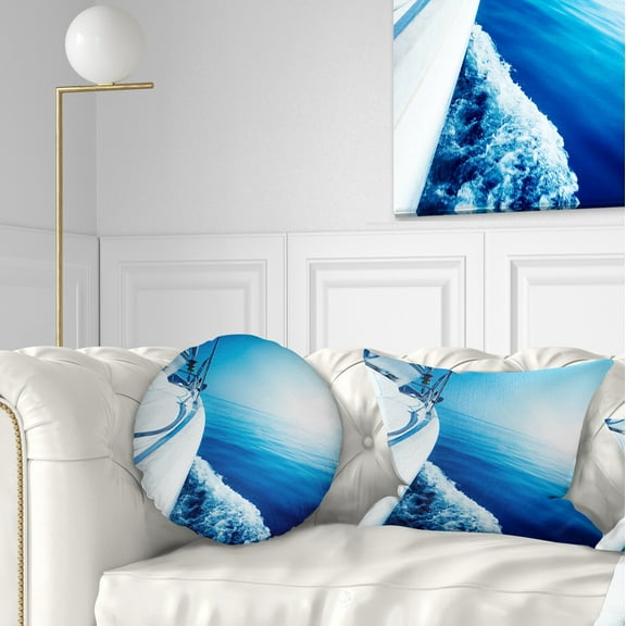 Designart Luxury Yacht Sailing in Blue Sea - Seashore Throw Pillow - 12x20