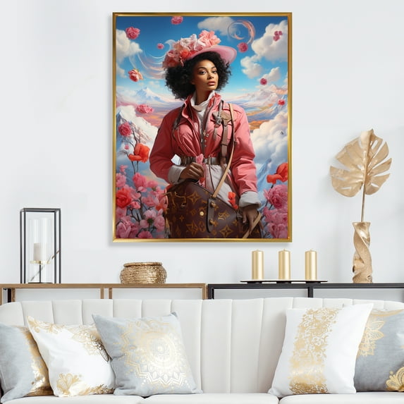 Designart "Lv Stylish Wanderlust IV" Fashion Floater Framed Wall Art Print