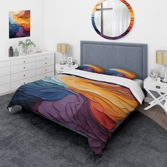 Designart "Lyrical Sunset Yellow Orange Abstraction II" Abstract Bedding Covert Set - Lyrical Abstraction Yellow Modern Bed Set With 2 Shams