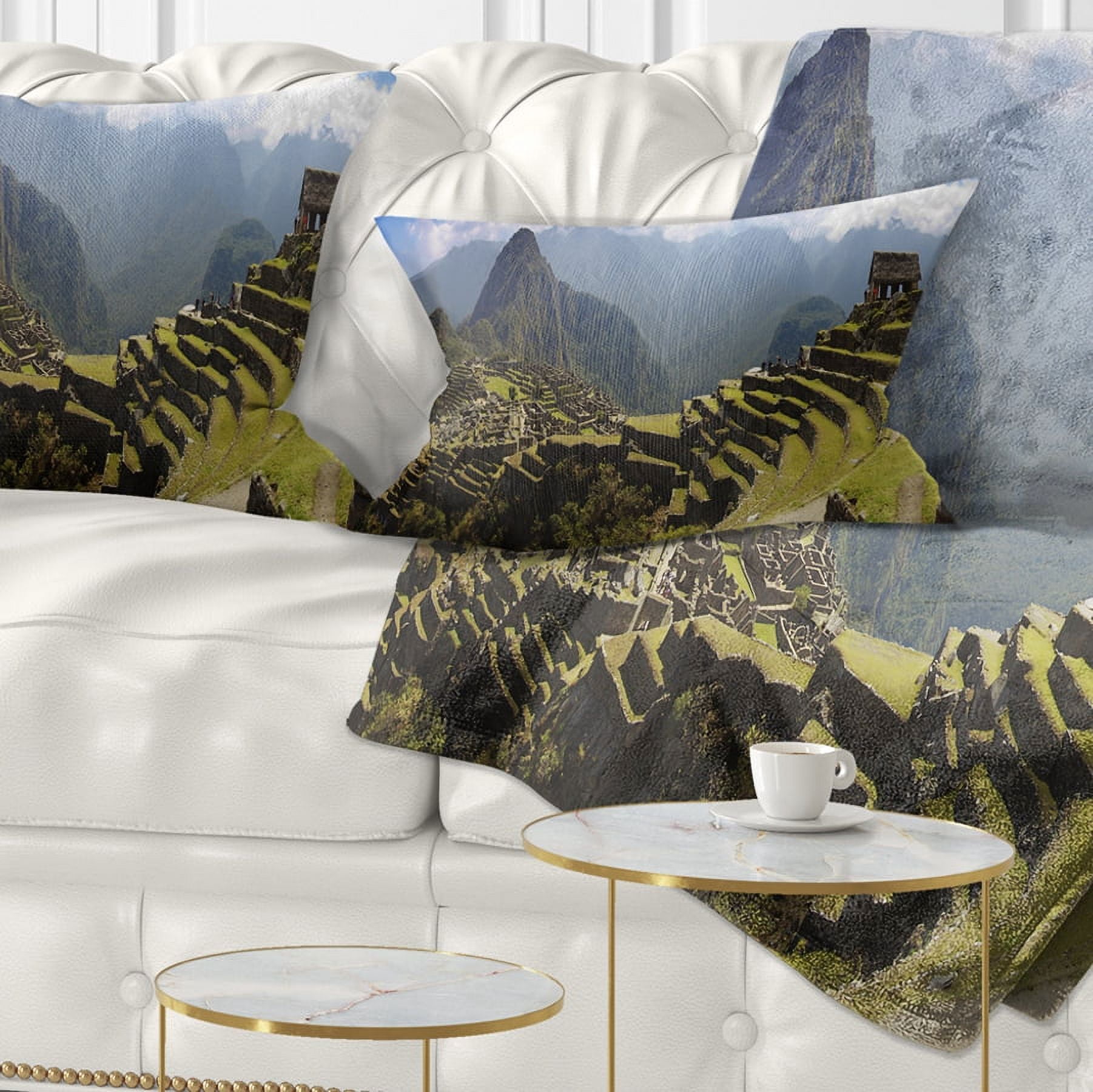 Designart Machu Picchu Panorama - Landscape Photo Throw Pillow - 12x20