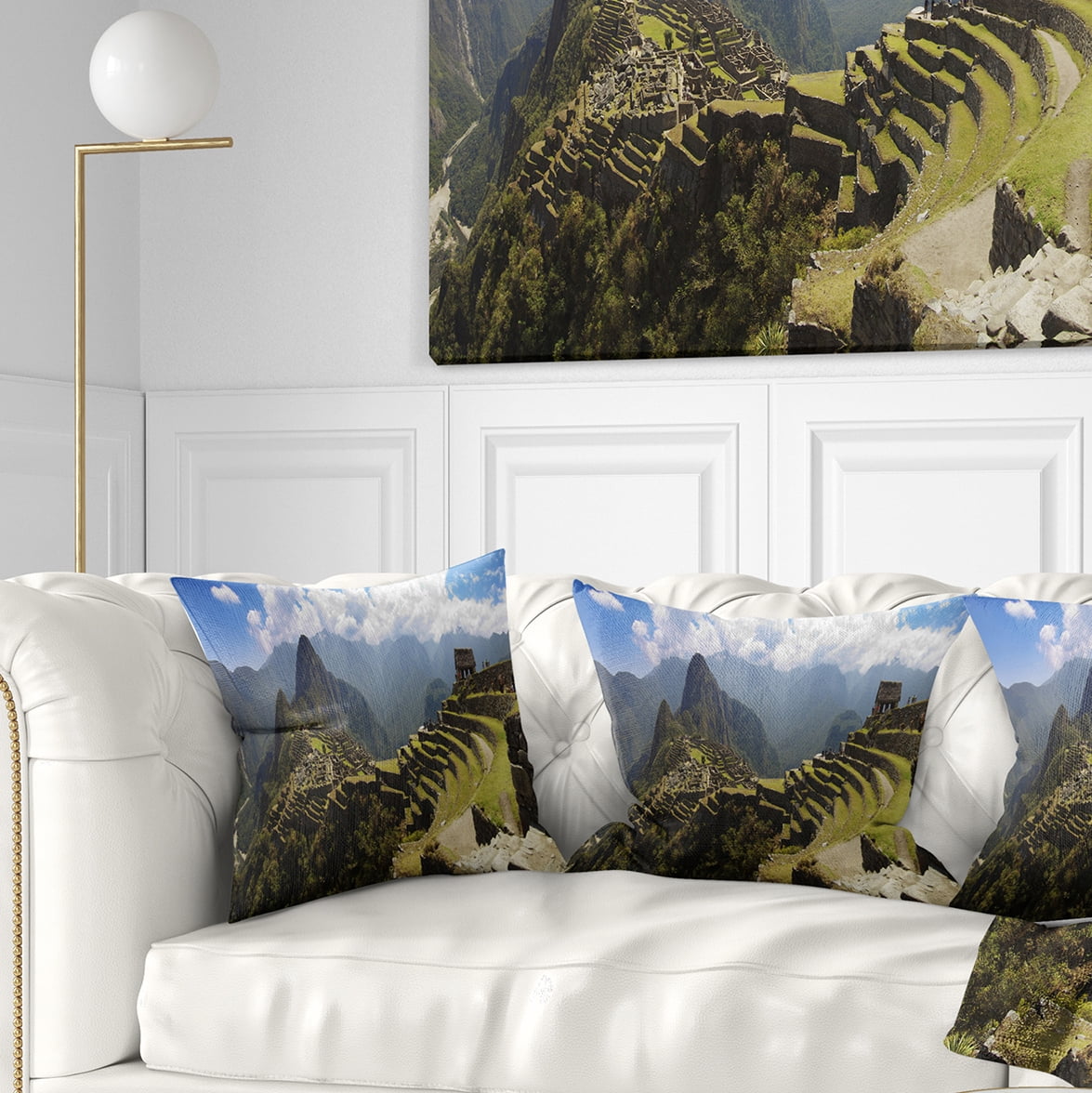 Designart Machu Picchu Panorama - Landscape Photo Throw Pillow - 16x16