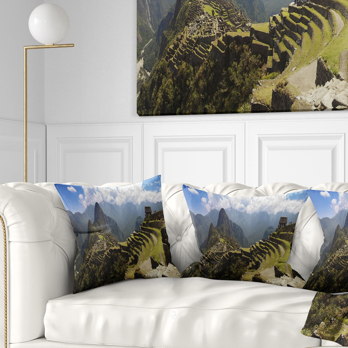 Designart Machu Picchu Panorama - Landscape Photo Throw Pillow - 18x18