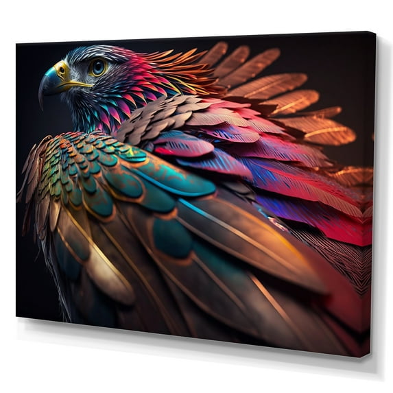 Designart Macro Colorful Feather Eagle II Canvas Wall Art