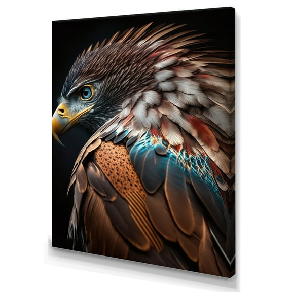 Designart Macro Colorful Feather Eagle III Canvas Wall Art