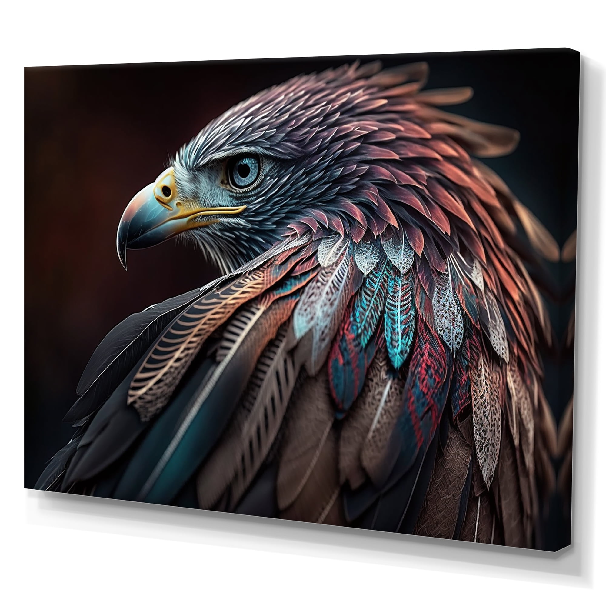 Designart Macro Colorful Feather Eagle VII Canvas Wall Art
