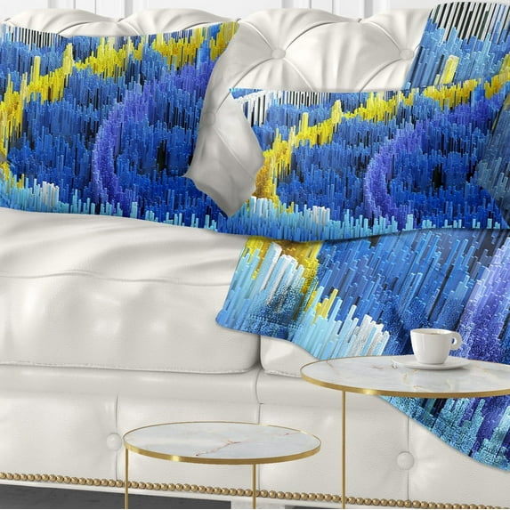 Designart Macro Render Structure Blue Yellow - Contemporary Throw Pillow - 12x20