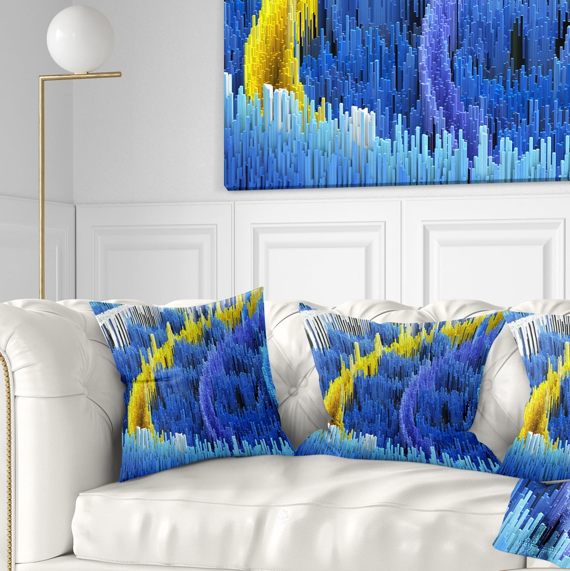 Designart Macro Render Structure Blue Yellow - Contemporary Throw Pillow - 16x16