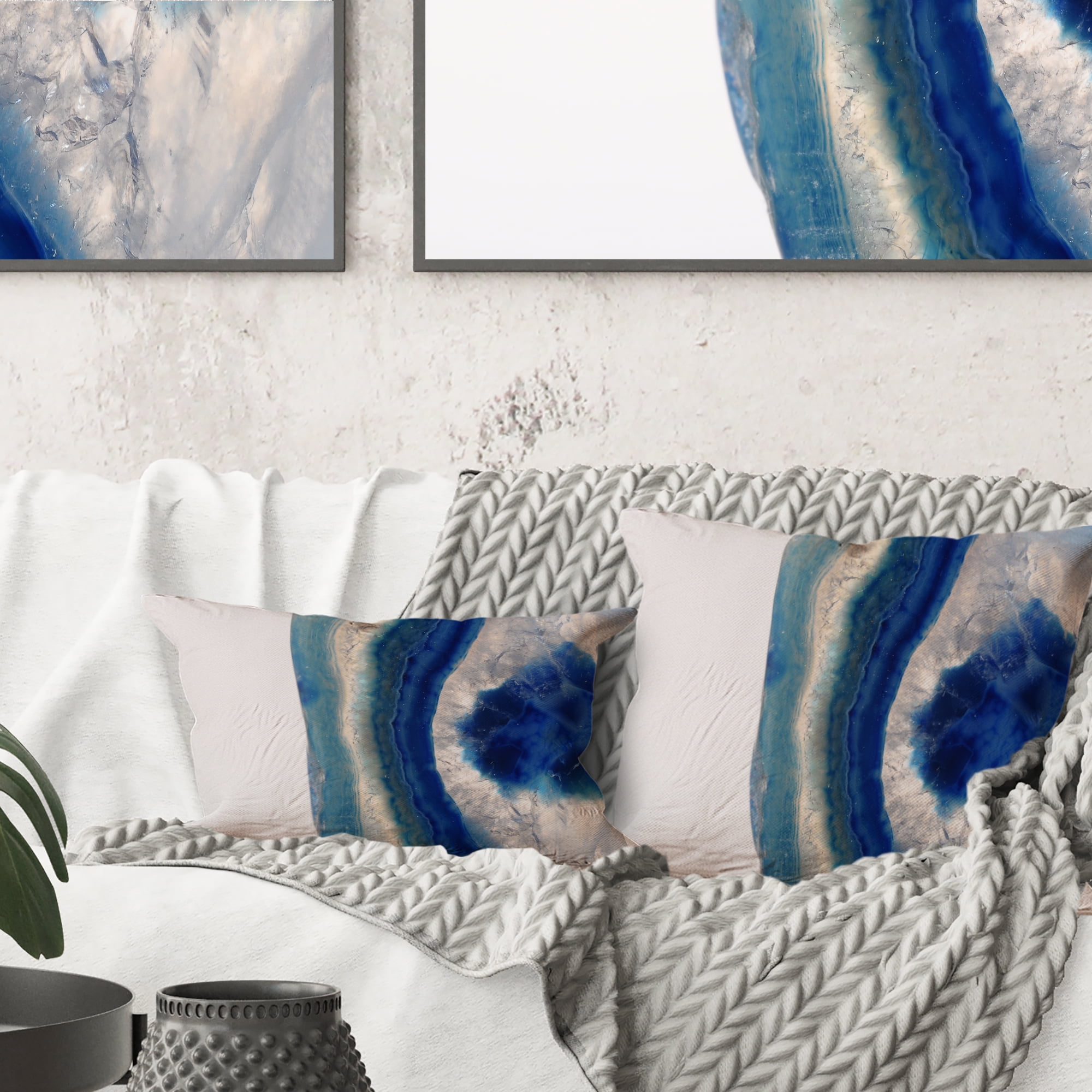 Designart Macro of Blue Agate Stone - Abstract Throw Pillow - 16x16