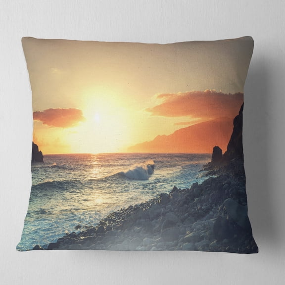 Designart Madeira Coast with Blue Waters - Seashore Throw Pillow - 18x18