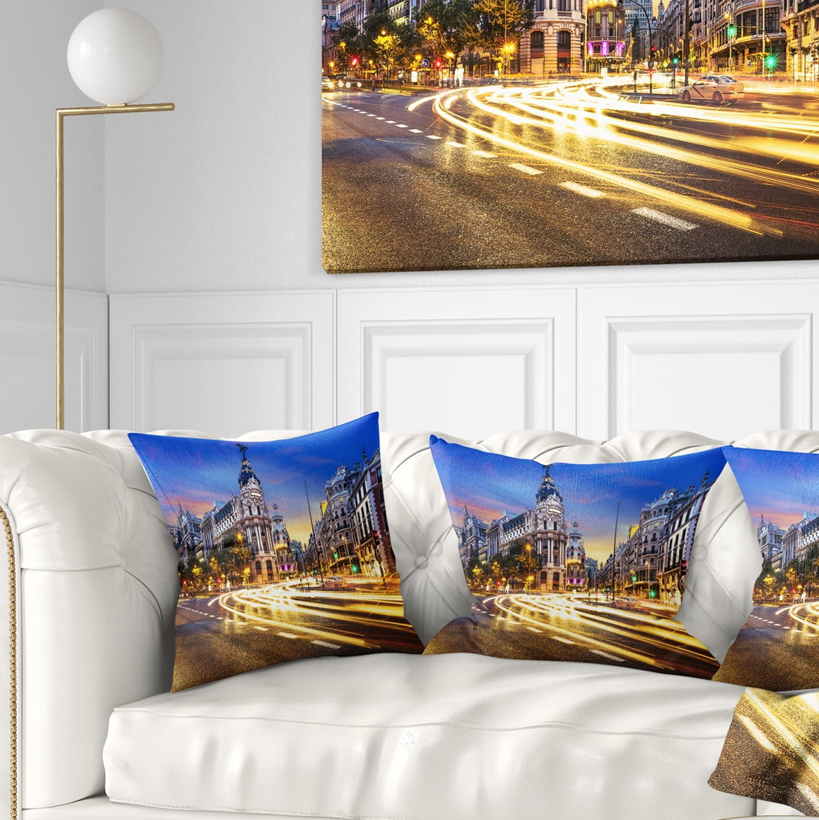 Designart Madrid City Center - Cityscape Photography Throw Pillow - 18x18