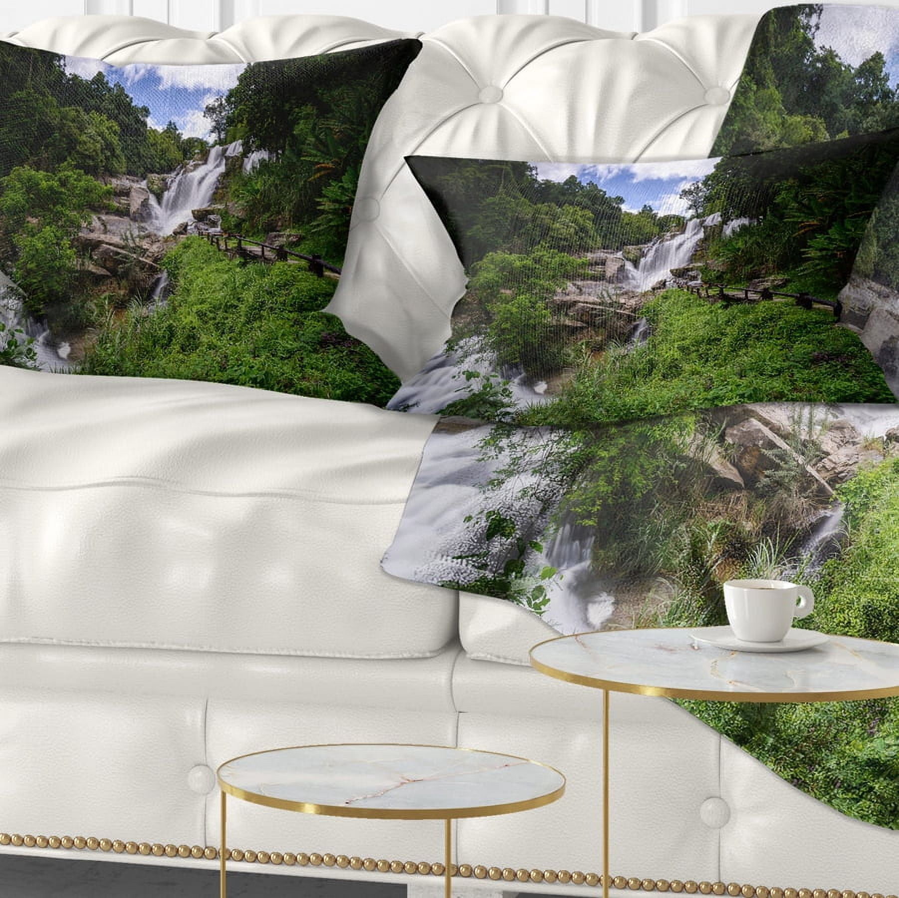 Designart Mae Klang Waterfall Thailand - Landscape Printed Throw Pillow - 12x20