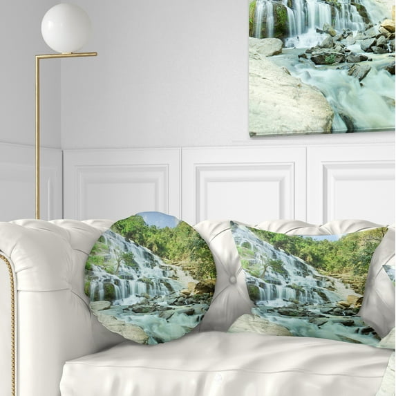 Designart Maeyar Waterfall - Landscape Photography Throw Pillow - 12x20
