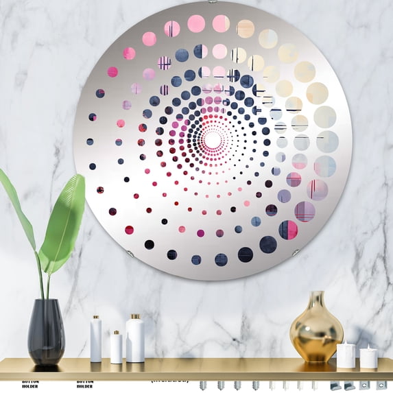 Designart "Magenta Horizon Cityscape II" Skyscrapers Spiral Dot Round Wall Mirror - Architecture Oval Printed Decorative Mirror - Multiple Color Options