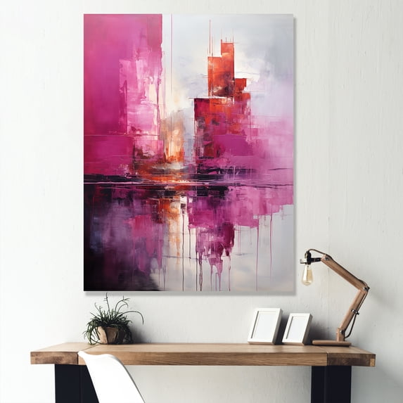 Designart "Magenta Horizon Cityscape" Skyscrapers Canvas Prints