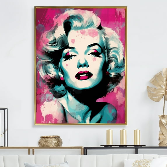 Designart "Magenta Pop Art Portrait Of Monroe" Woman Pop Art Floater Framed Wall Art Prints
