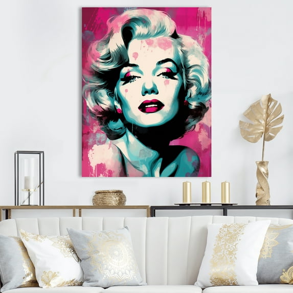 Designart "Magenta Pop Art Portrait Of Monroe" Woman Pop Art Wall Art Prints
